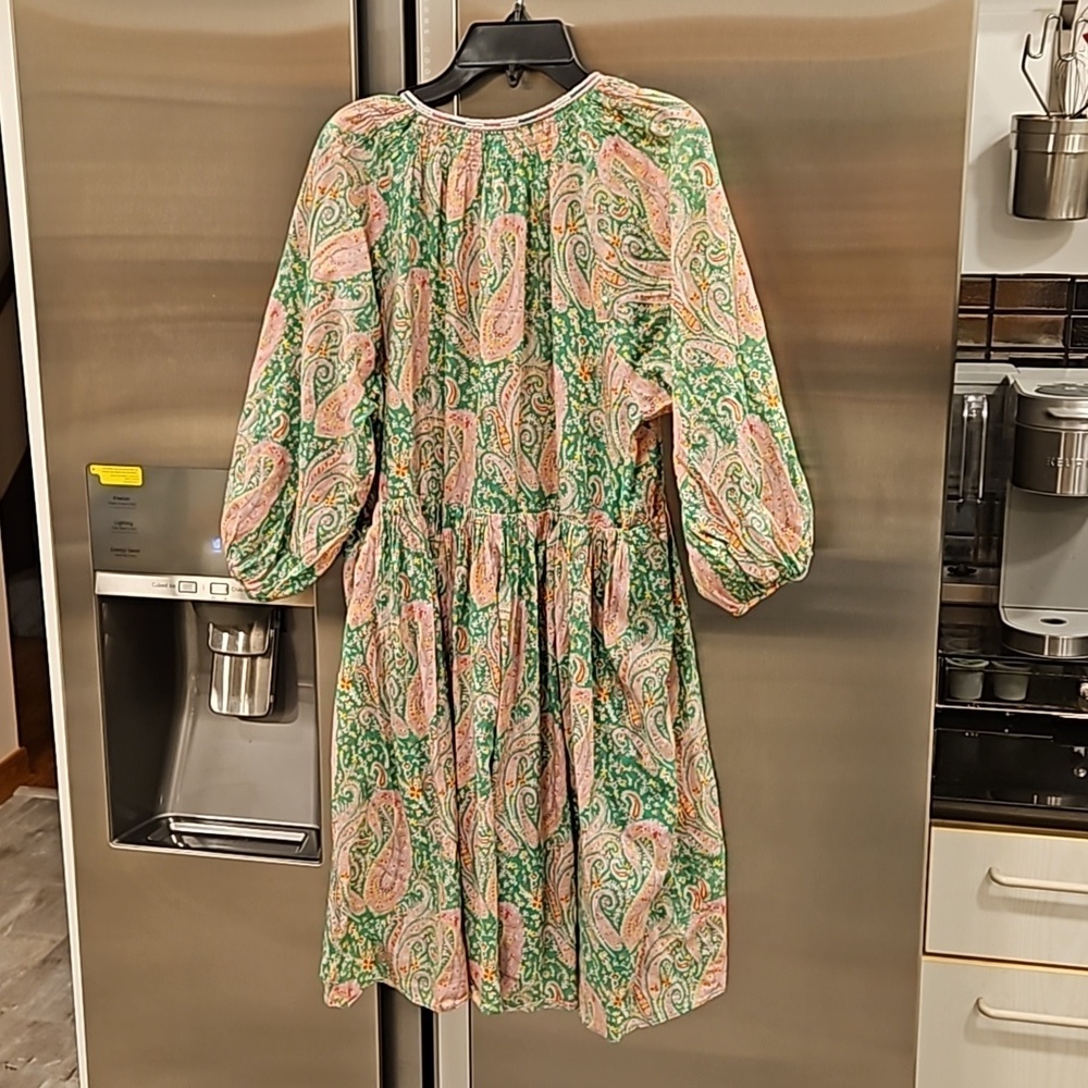 πBA&SHπ Odeon Robe Dress ~ Vert Green Paisley Print Large - Picture 13 of 16